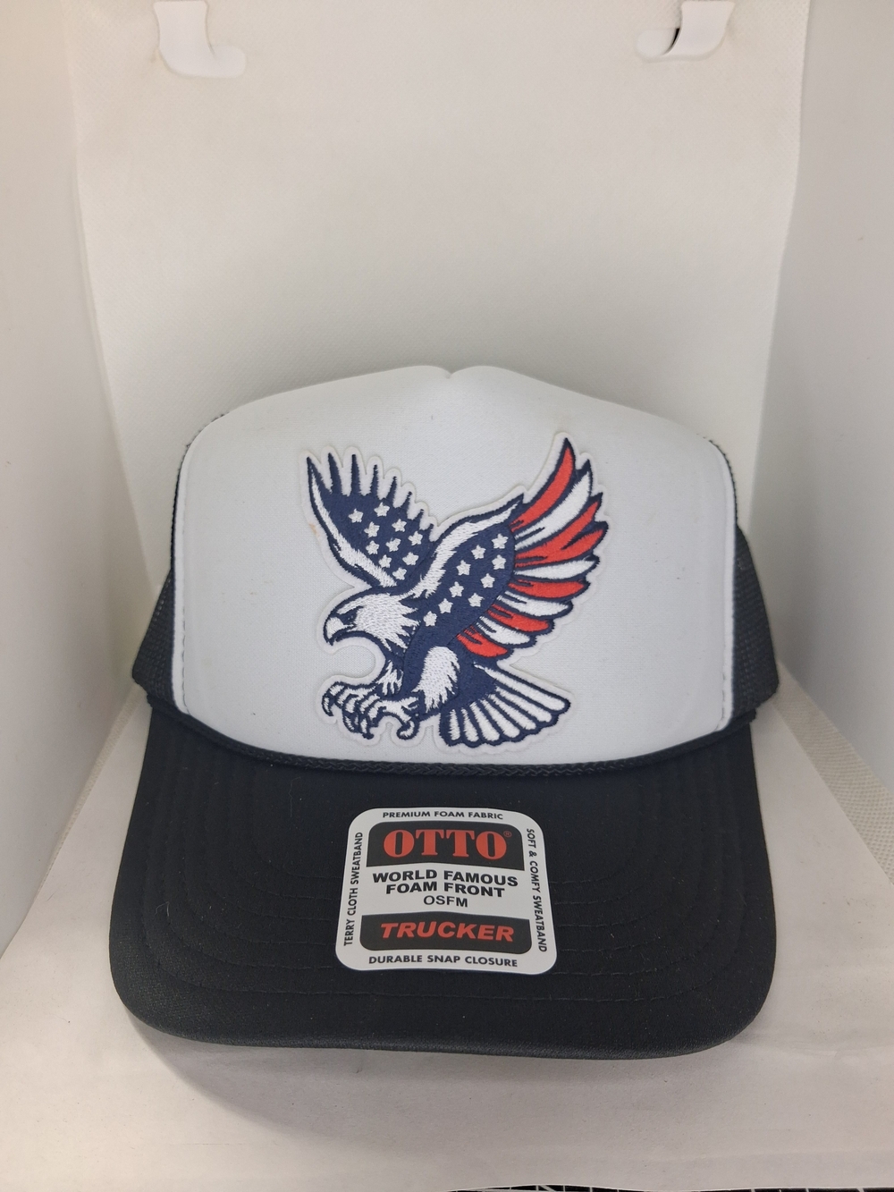OTTO Trucker Cap with Patriotic Eagle - White & Black
